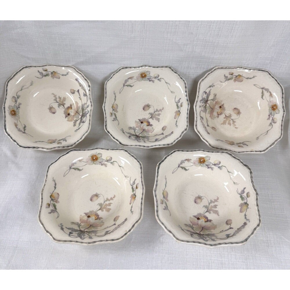 Vintage Stuebenville Ivory Small Fruit Bowls Set 5 Rare Rose Dawn Pattern STB137